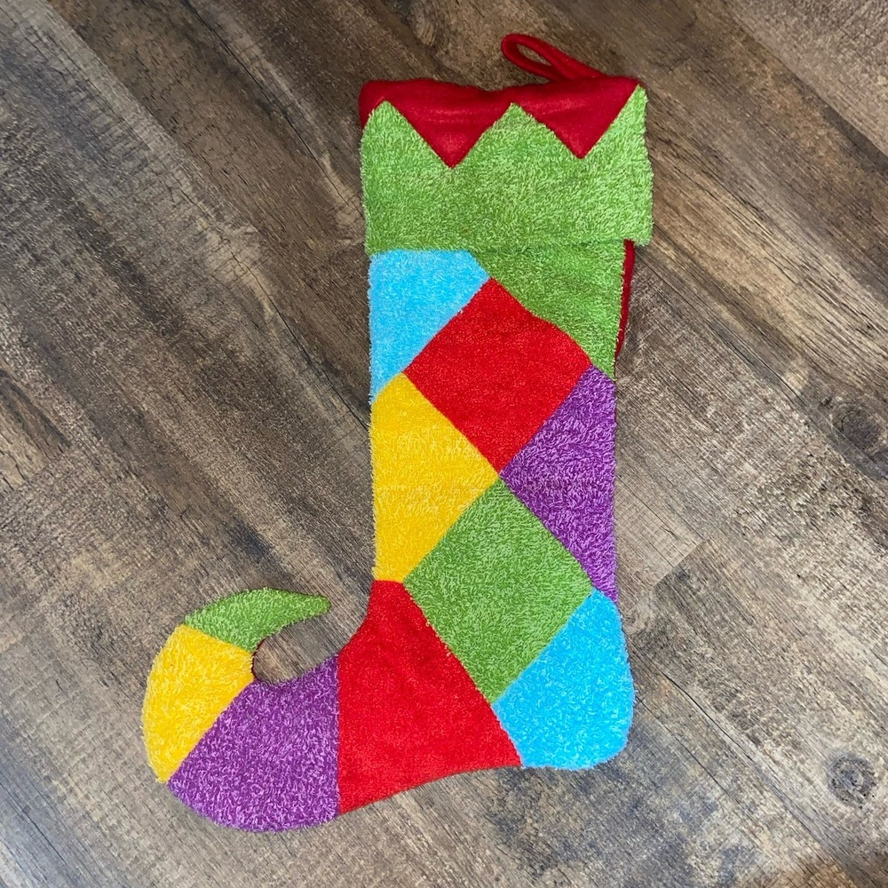 Crazy Quilt Jester Colorful Christmas‎ Stocking